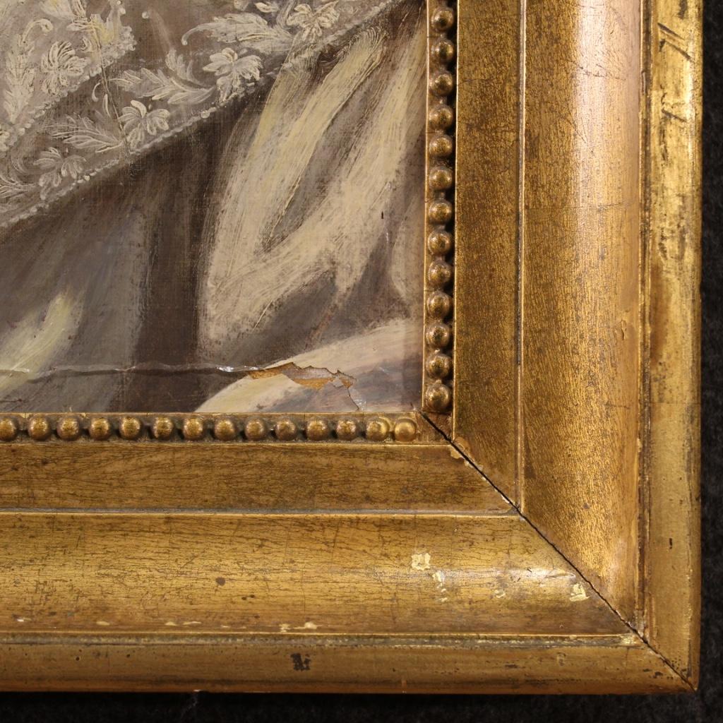 óleo sobre lienzo del siglo XIX Pintura de retrato de joven dama italiana, 1850 en venta 5
