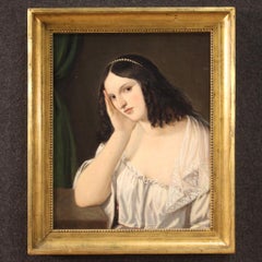 19th Century Oil on Canvas Italian Young Lady Portrait Painting, 1850