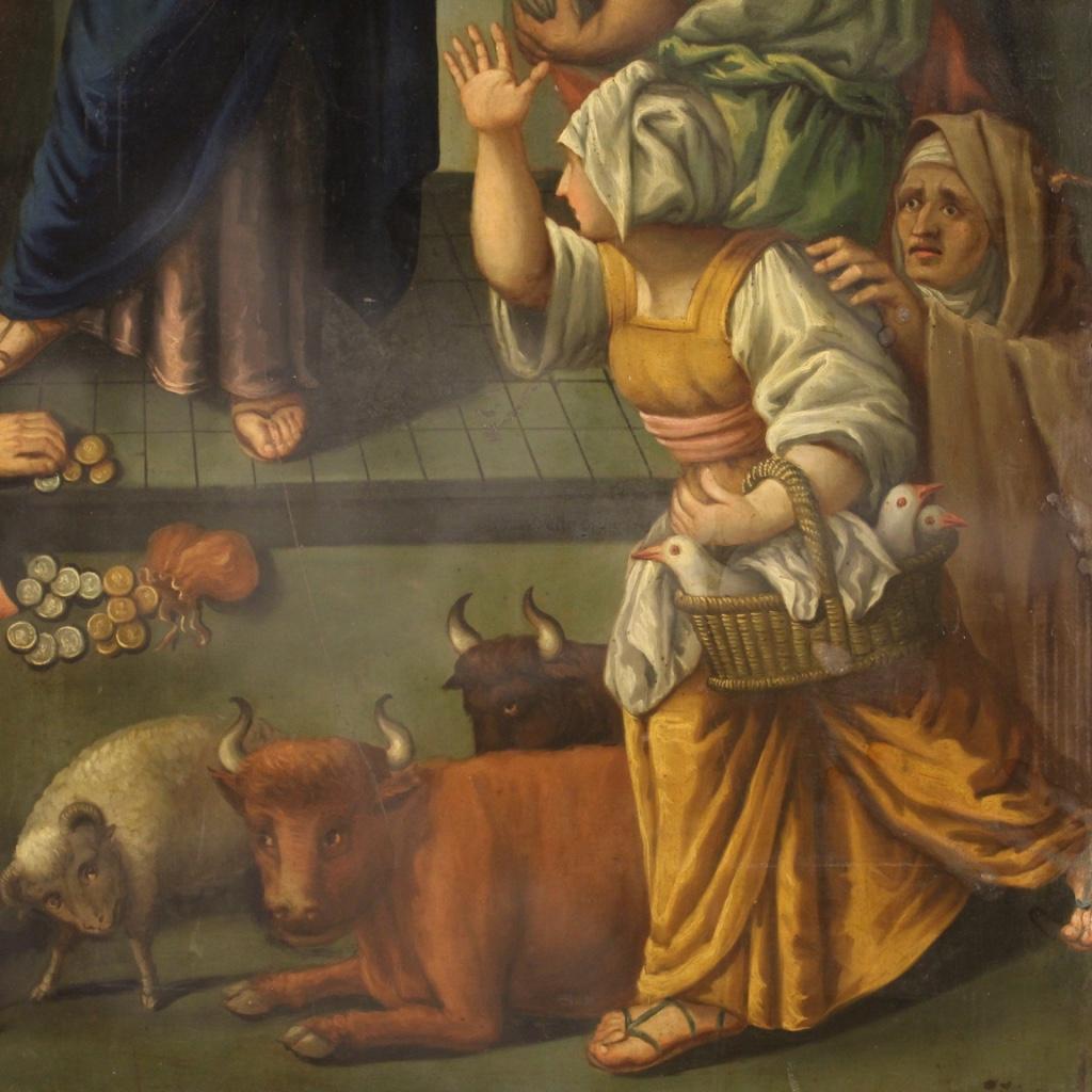 19th Century Oil on Copper Italian Religious Painting Expulsion Merchants, 1860 7