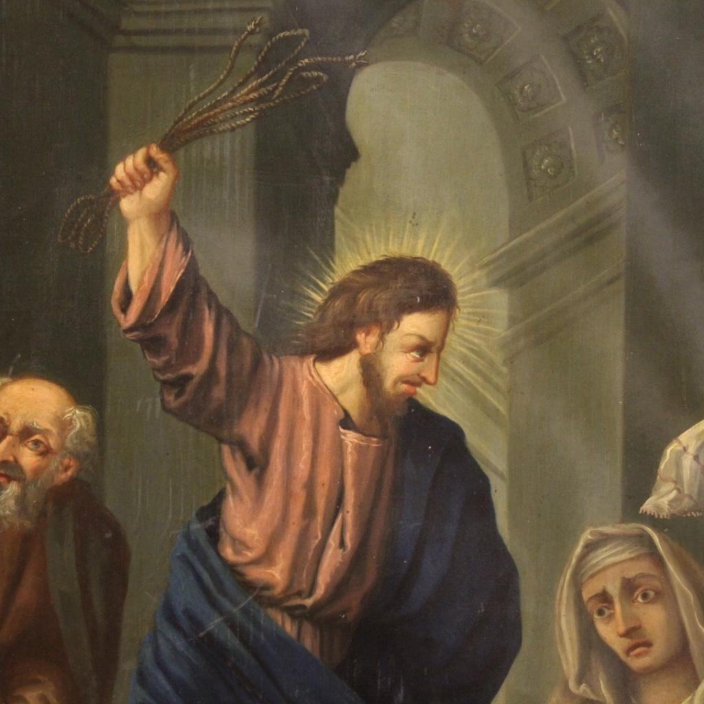 19th Century Oil on Copper Italian Religious Painting Expulsion Merchants, 1860 9