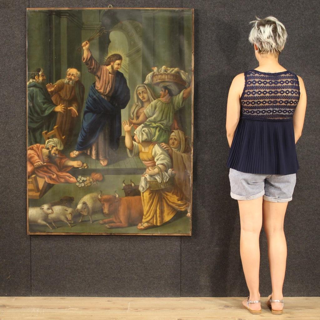 19th Century Oil on Copper Italian Religious Painting Expulsion Merchants, 1860 13