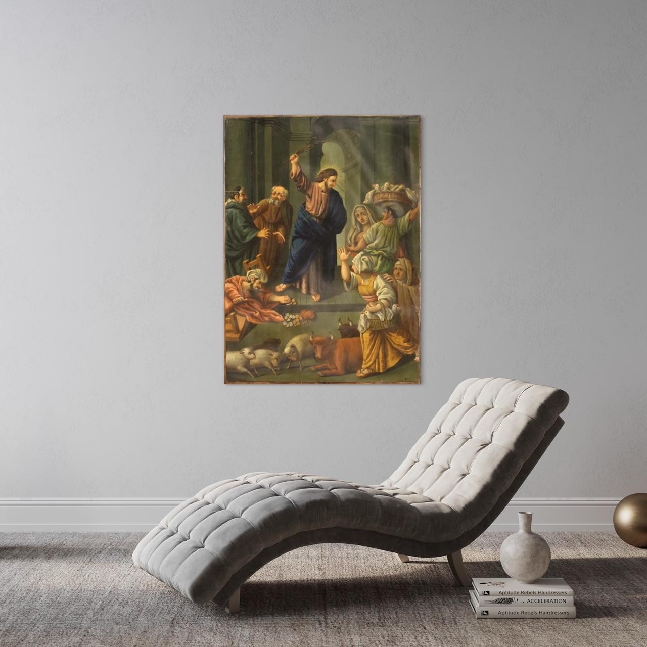 19th Century Oil on Copper Italian Religious Painting Expulsion Merchants, 1860 - Figurative Painting Nero di Unknown