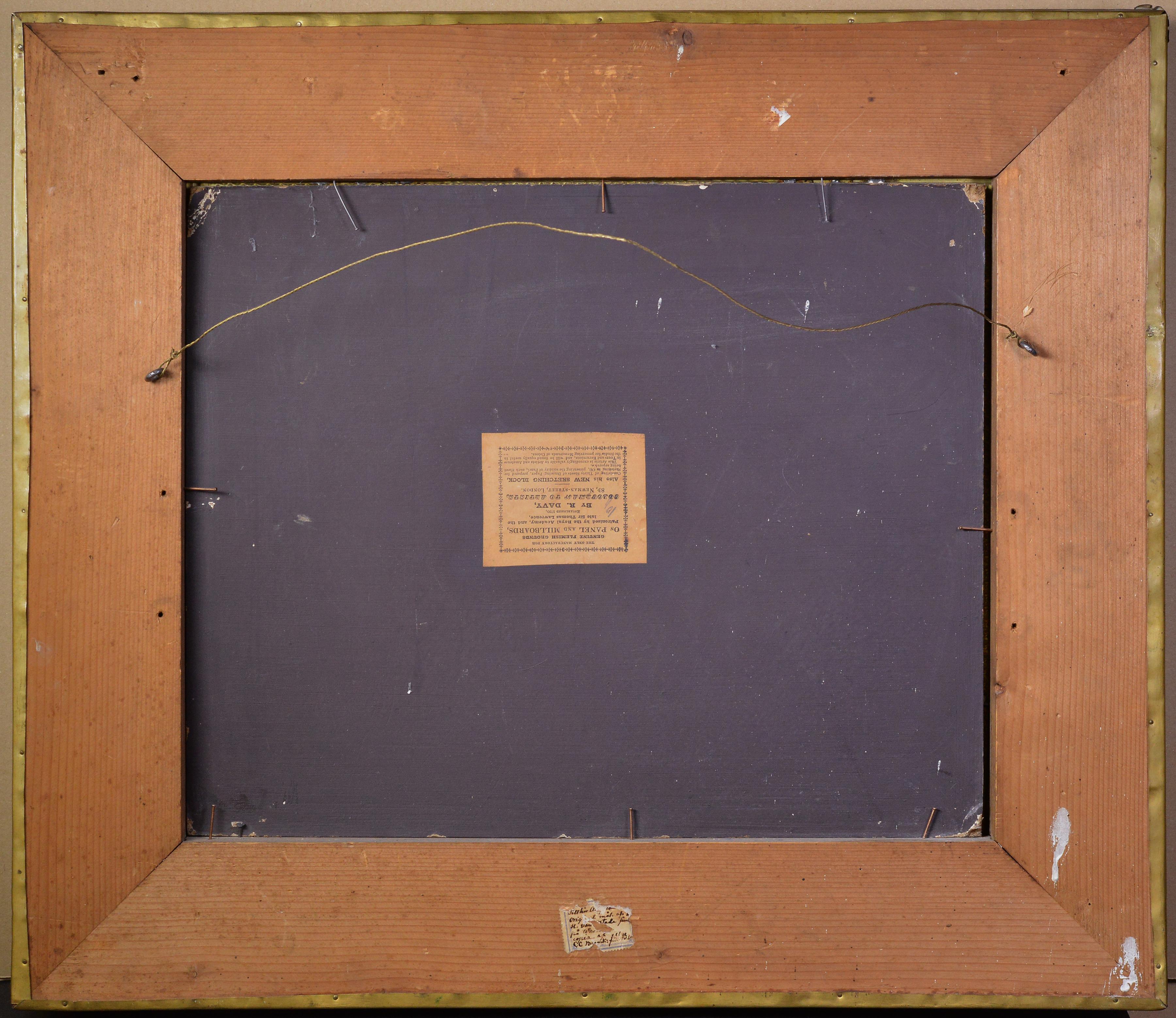 Peinture à l'huile du 19e siècle A.I.C. XVIIe siècle Scène de genre intérieure Histoire de l'heure du coucher Encadré et doré en vente 1
