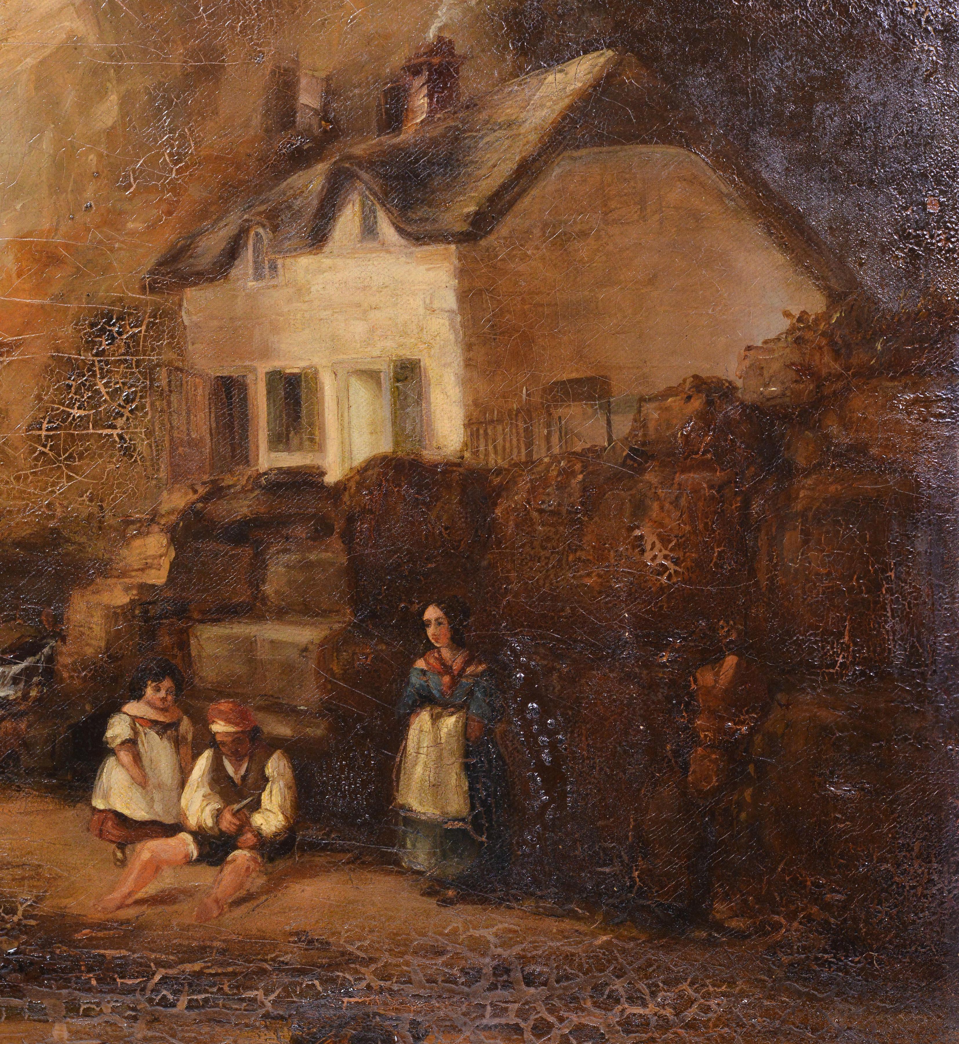 This captivating mid 19th century oil on canvas depicts a touching maritime scene along England's Sussex coast, renowned for its dramatic white chalk cliffs and centuries-old fishing traditions. The painting masterfully captures the emotional moment