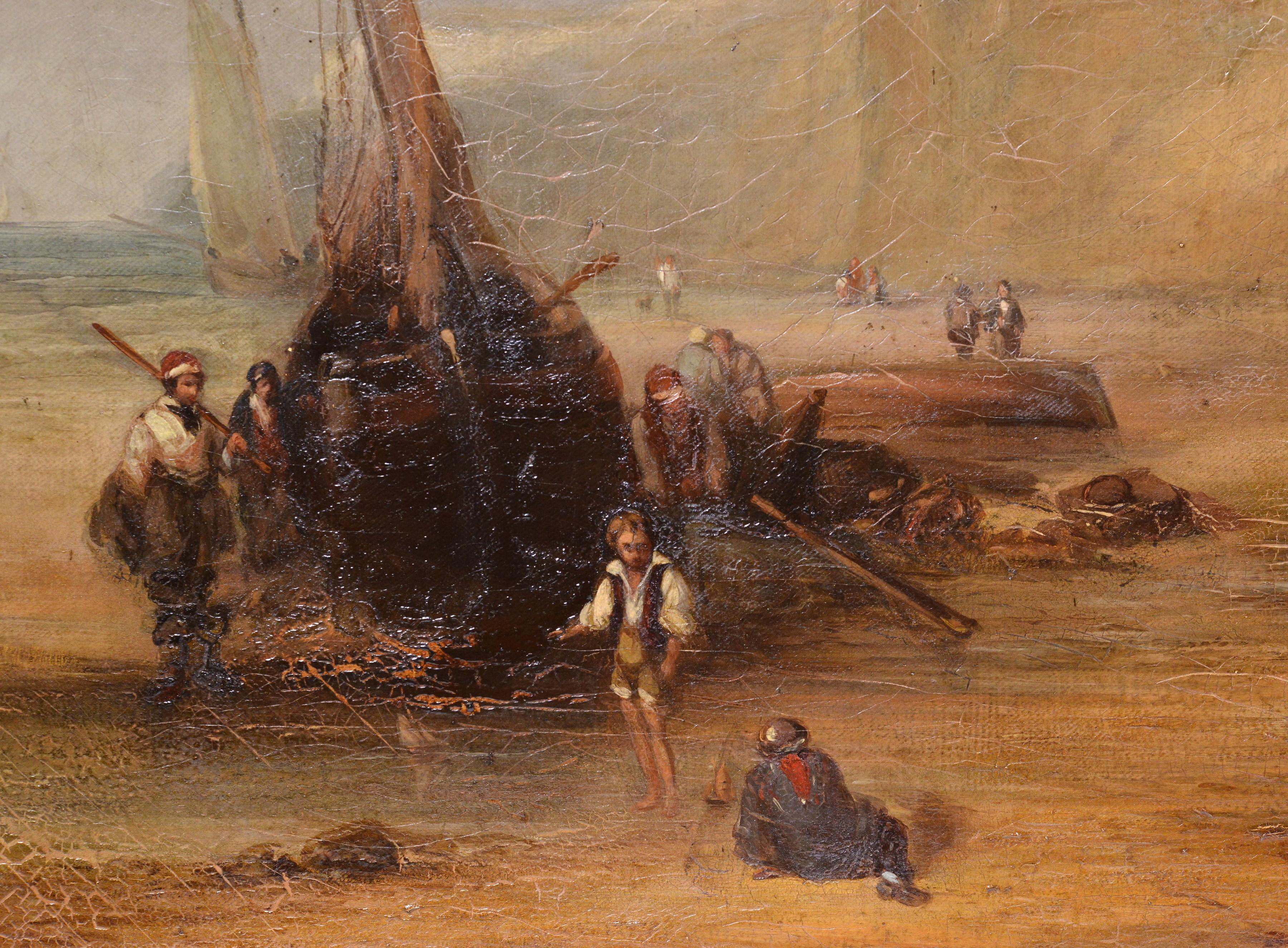 19th Century Oil Painting Sussex Coast Fishermen Returning Maritime Scene For Sale 2