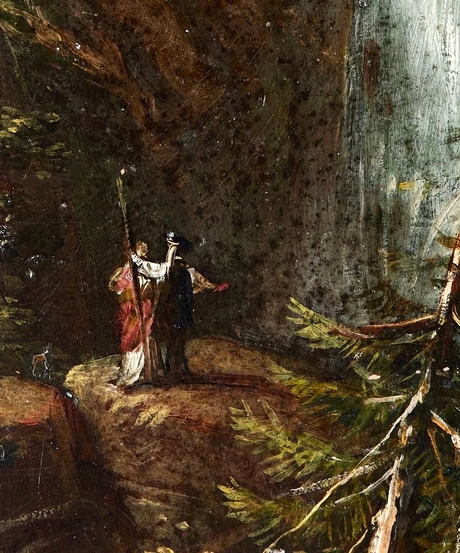 Ölgemälde des 19. Jahrhunderts – Die romantische Rückkehr zum Wasserfall – Liebe  (Romantik), Painting, von Unknown