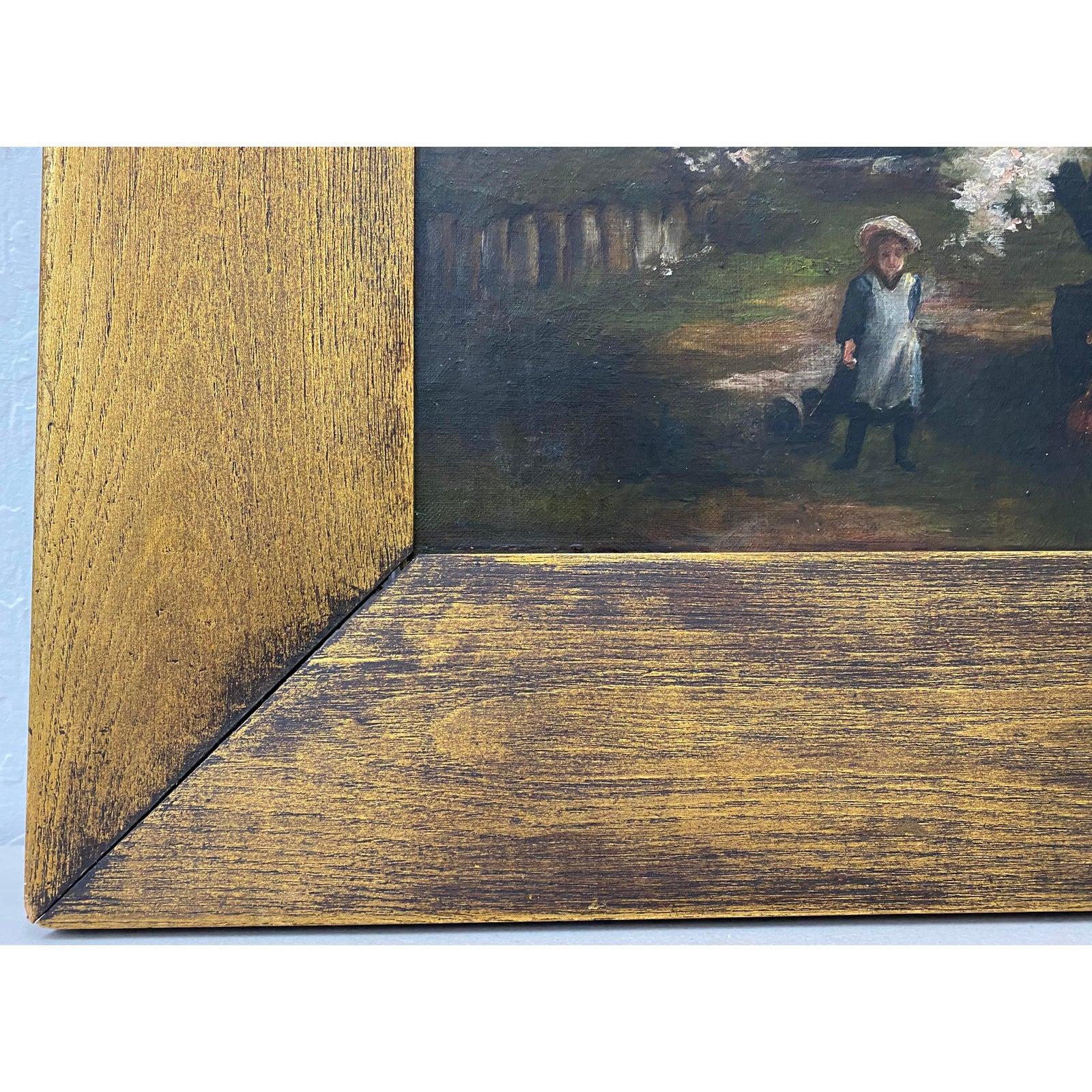 19th Century Oil Painting Two Girls Playing For Sale 1