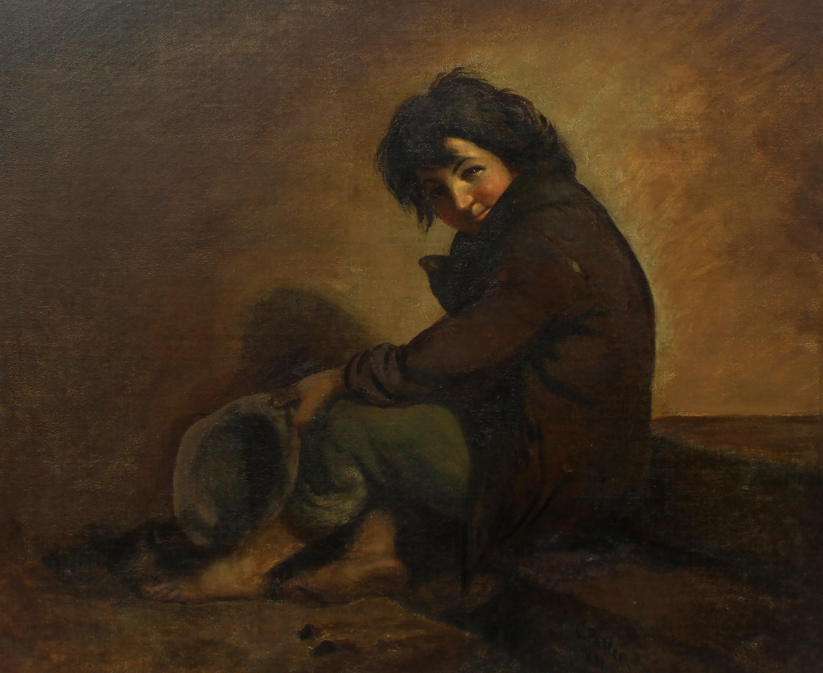 19th Century Oil Painting Young Boy Signed Illegibly Dated 1871 Rare American - Brown Figurative Painting by Unknown