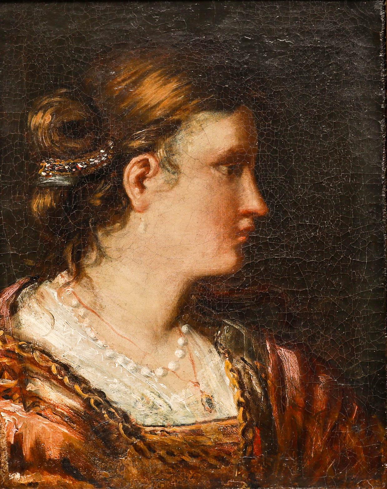 Óleo del siglo XIX - Portrait de Femme - Painting de Unknown