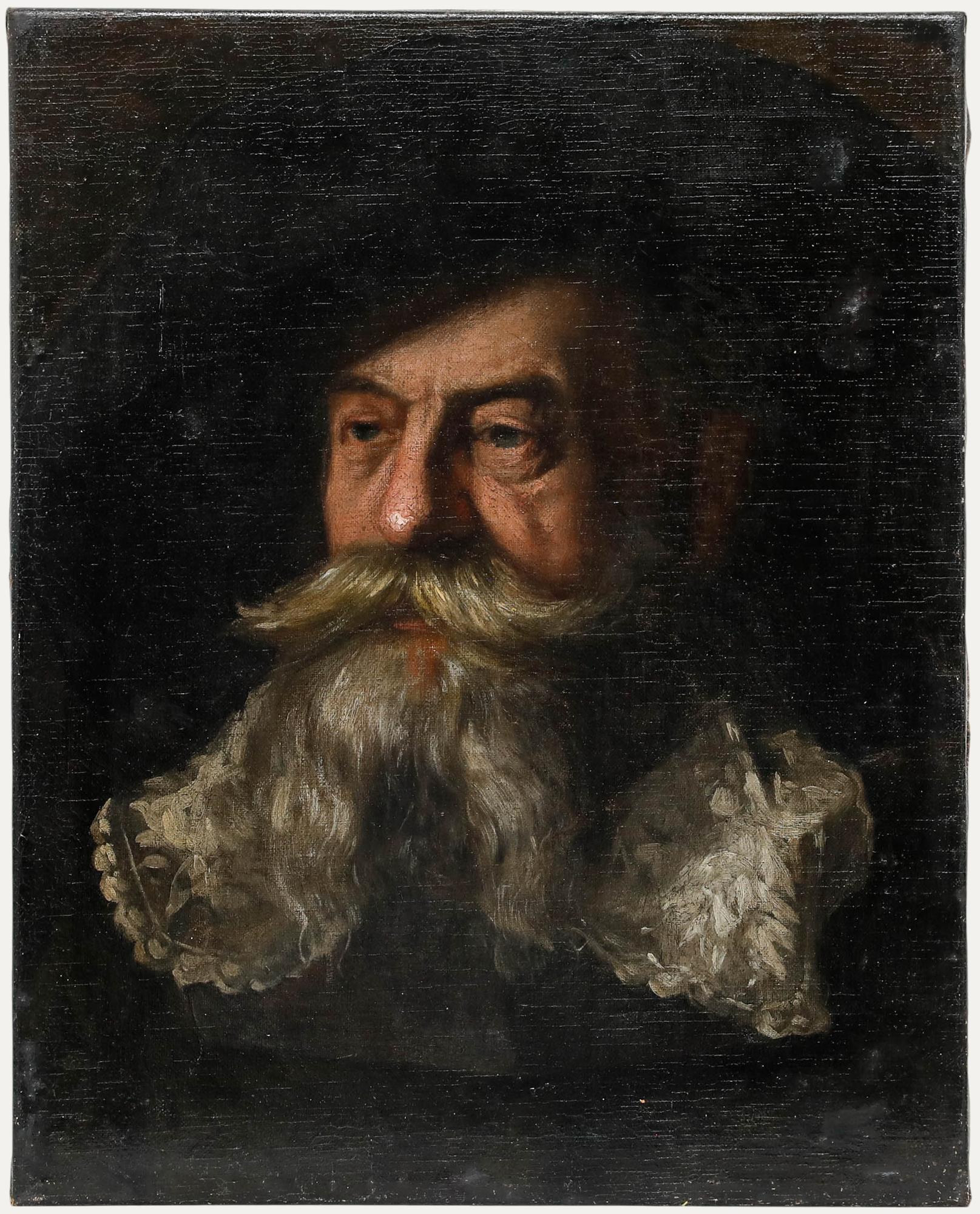 Portrait Painting Unknown - Huile du 19e siècle - Portrait d'un homme barbu