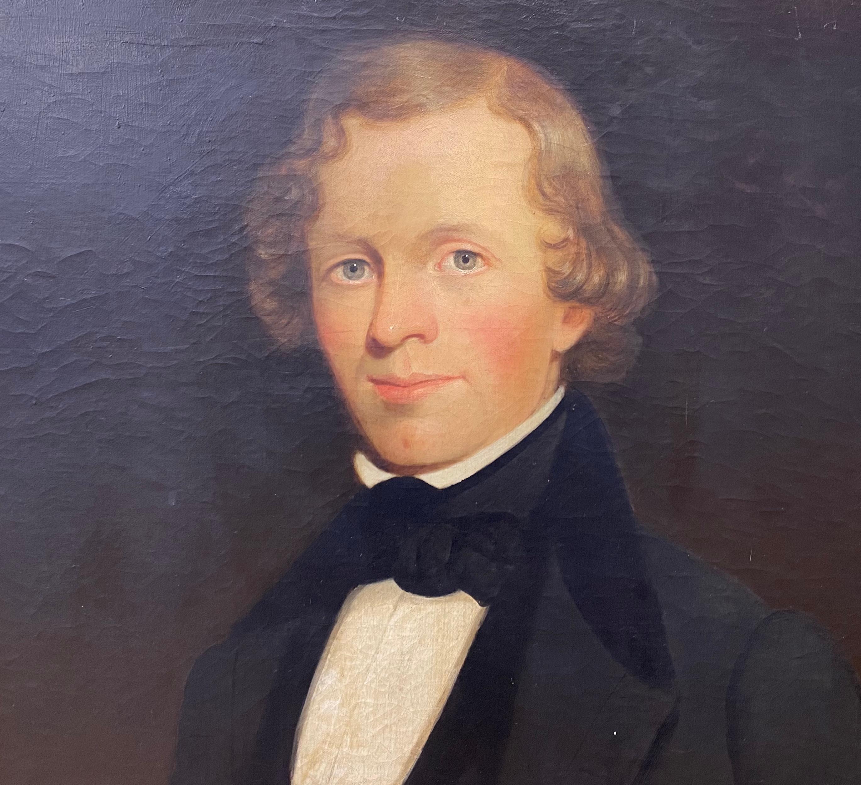 19th Century Oil Portrait of a Handsome Young Gentleman - Painting by Unknown