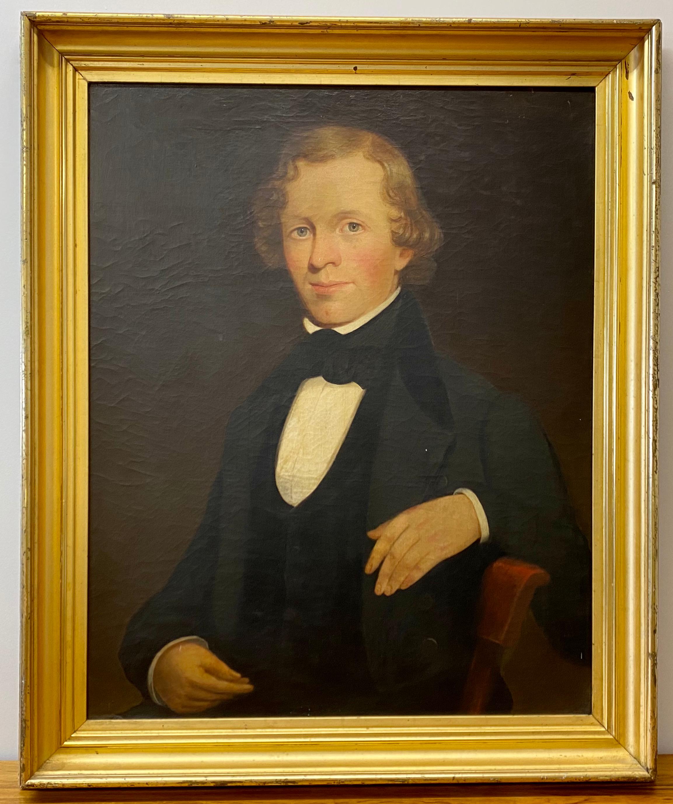 Unknown Portrait Painting - 19th Century Oil Portrait of a Handsome Young Gentleman