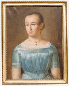 19th Century Oil - Portrait of a Lady in a Blue Dress