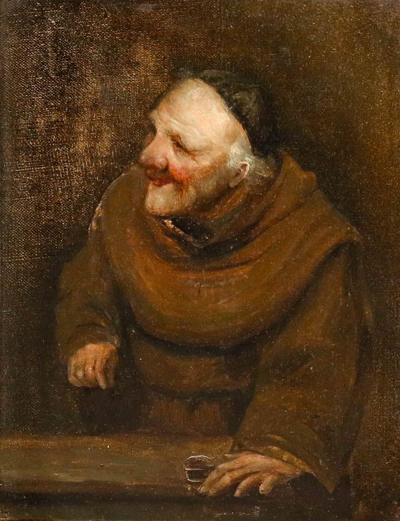 19. Jahrhundert Öl - Porträt eines Mönchs (Braun), Portrait Painting, von Unknown