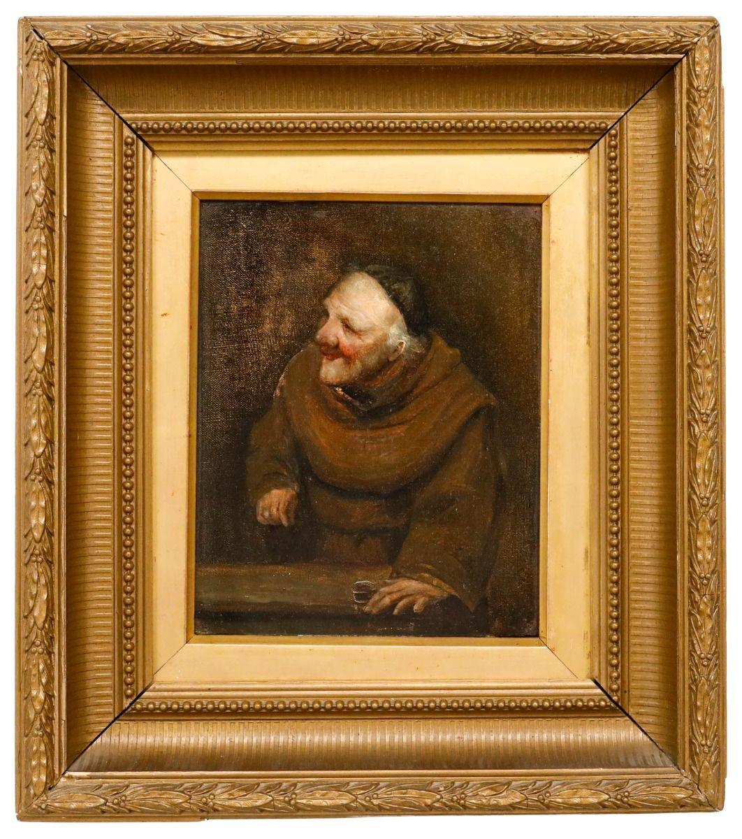 Huile du 19e siècle - Portrait d'un moine
