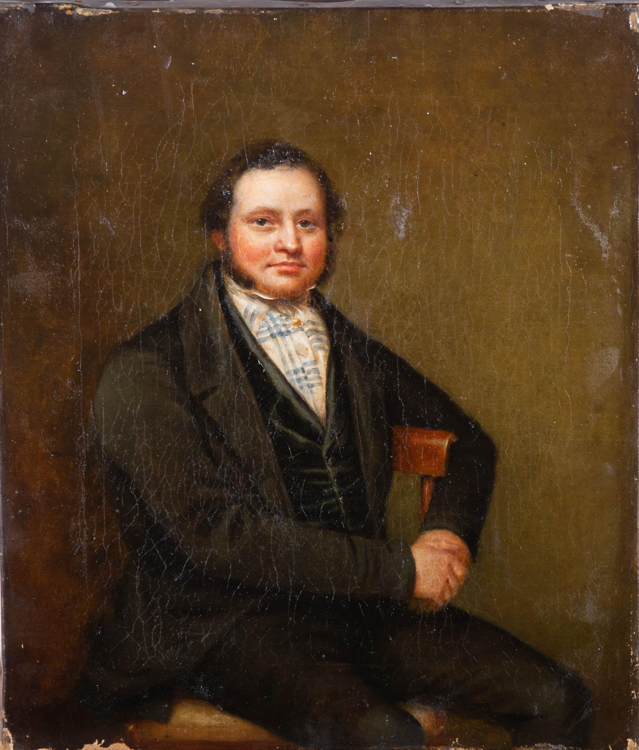 19th Century Oil - Portrait of a Seated Gentleman - Black Portrait Painting by Unknown