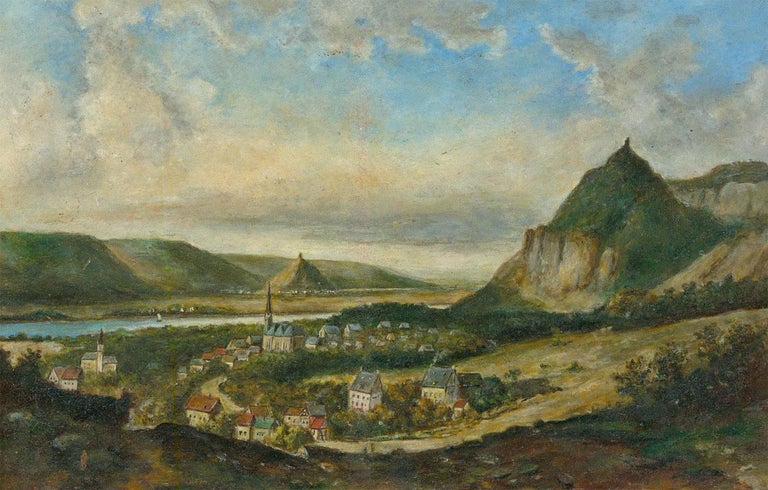 Unknown - 19th Century Oil - Riverside Town For Sale at 1stDibs