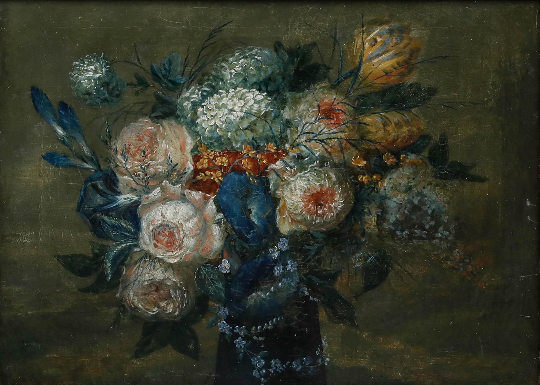 19th Century Oil - Roses and Tulips - Painting by Unknown