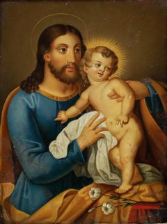 19th Century Oil - Saint Joseph and the Christ Child