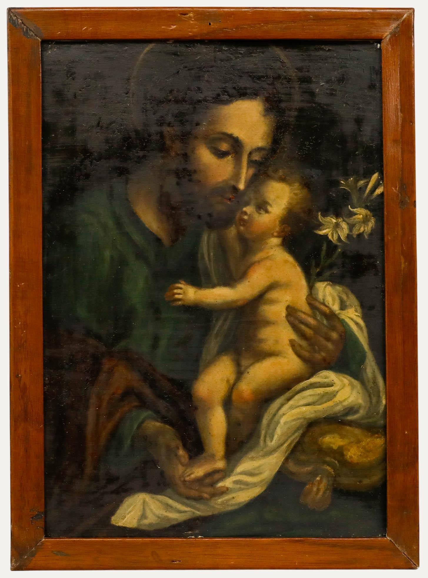 Óleo del siglo XIX - San José con el Niño Jesús