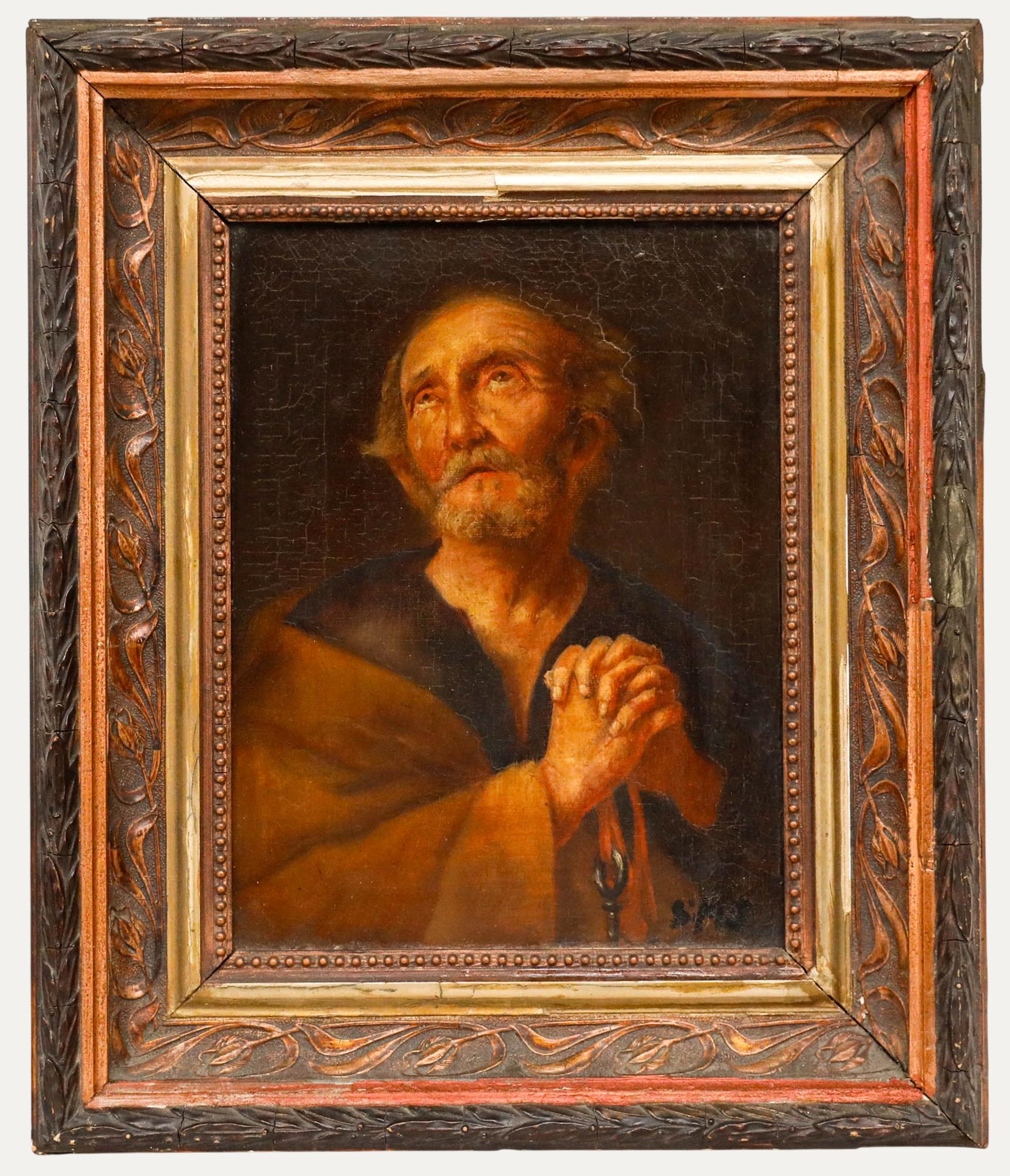 Unknown Portrait Painting - 19th Century Oil - Saint Peter