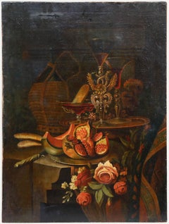 Öl des 19. Jahrhunderts - Stillleben mit Obst und Wein