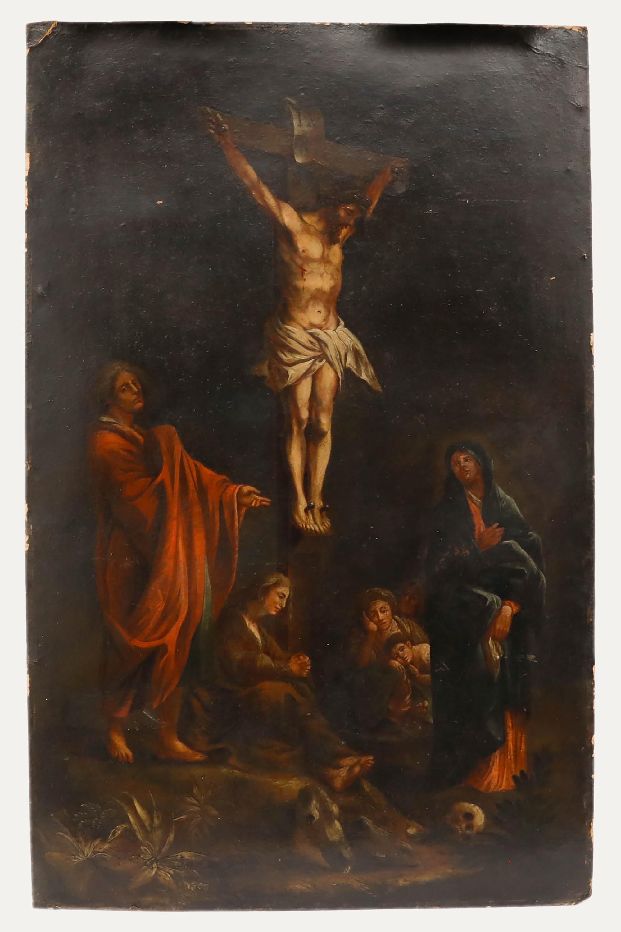 Ölgemälde des 19. Jahrhunderts – Die Kreuzigung – Painting von Unknown