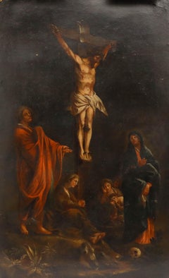 Huile du 19e siècle - La Crucifixion