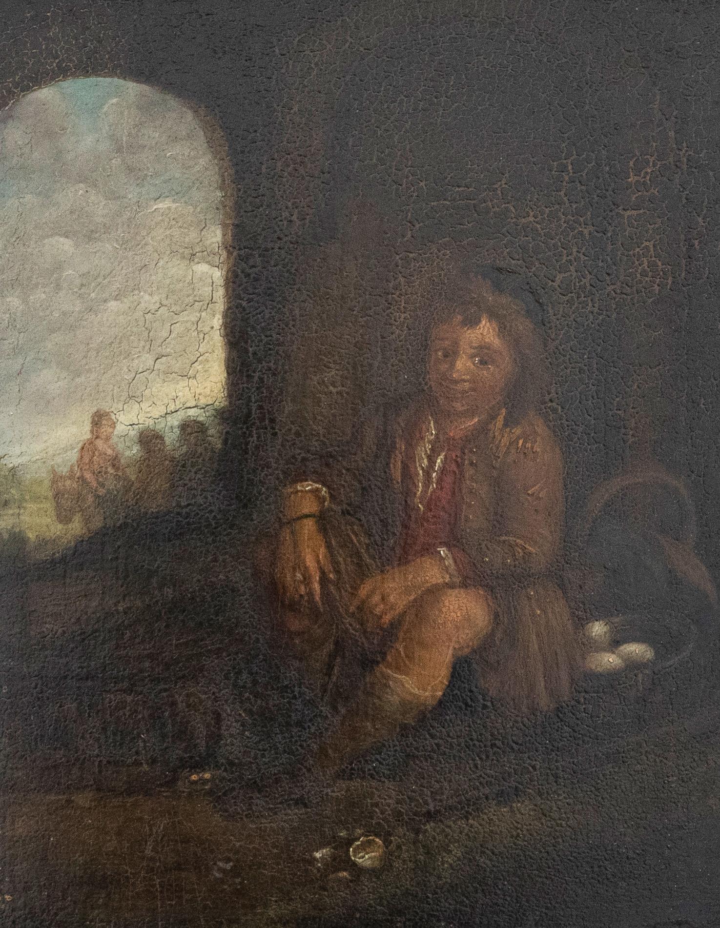 19th Century Oil - The Egg Thief - Painting by Unknown