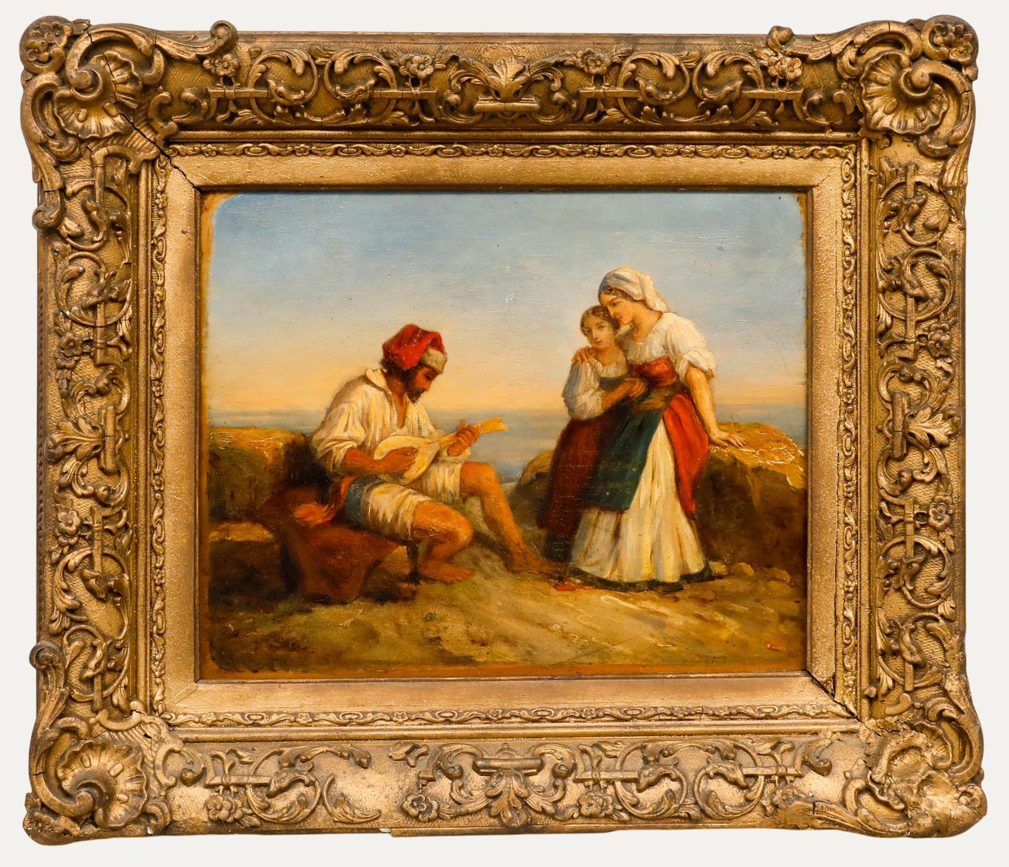 Olio del XIX secolo - Il suonatore di liuto