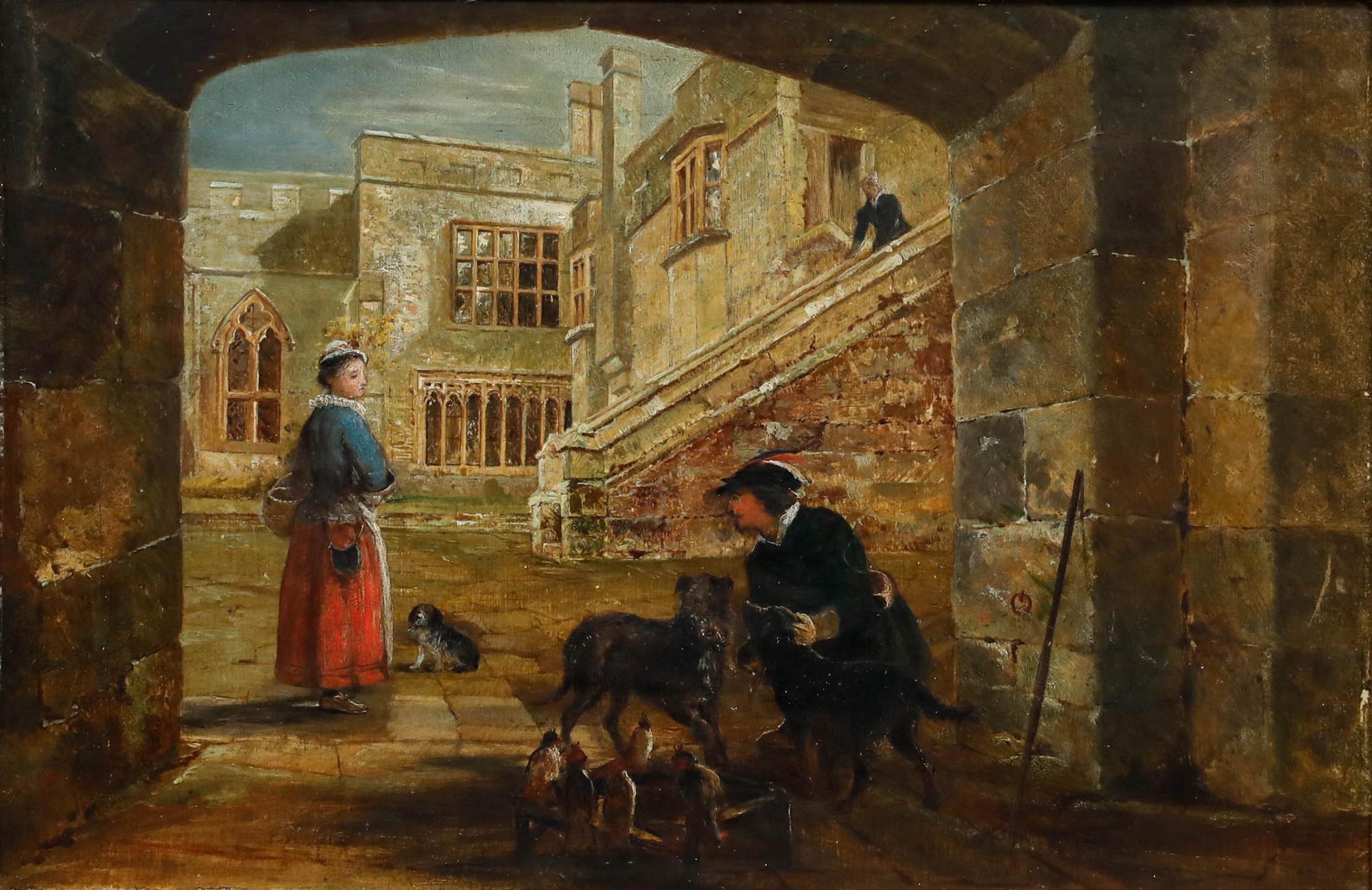 Öl des 19. Jahrhunderts - Der Mann vor dem Tor – Painting von Unknown