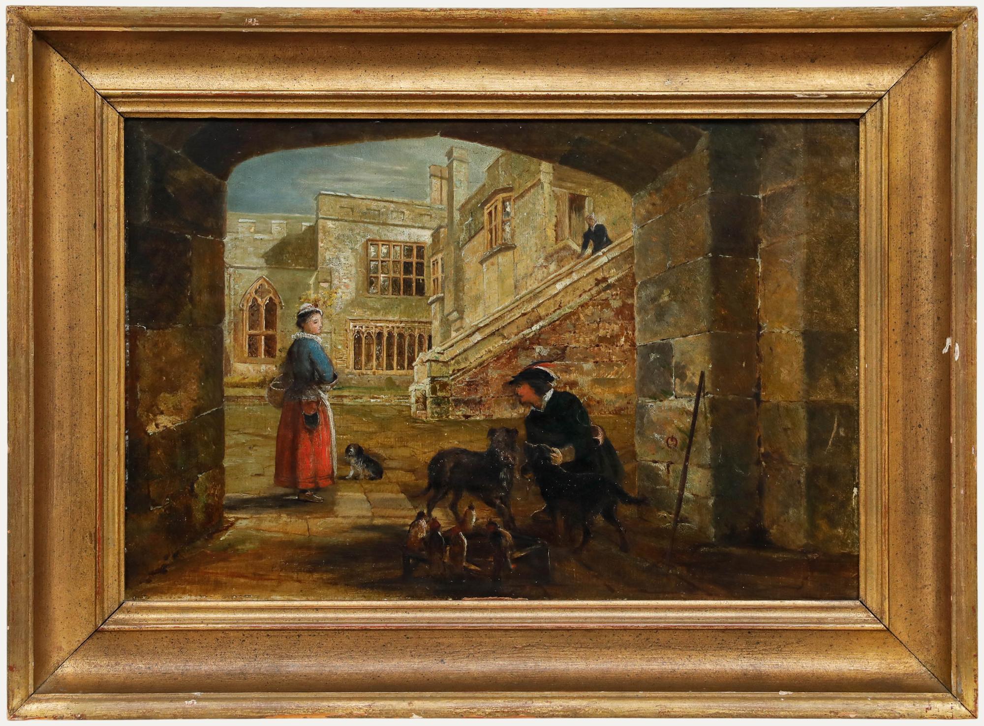 Olio del 19° secolo - L'uomo alle porte