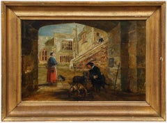 Olio del 19° secolo - L'uomo alle porte