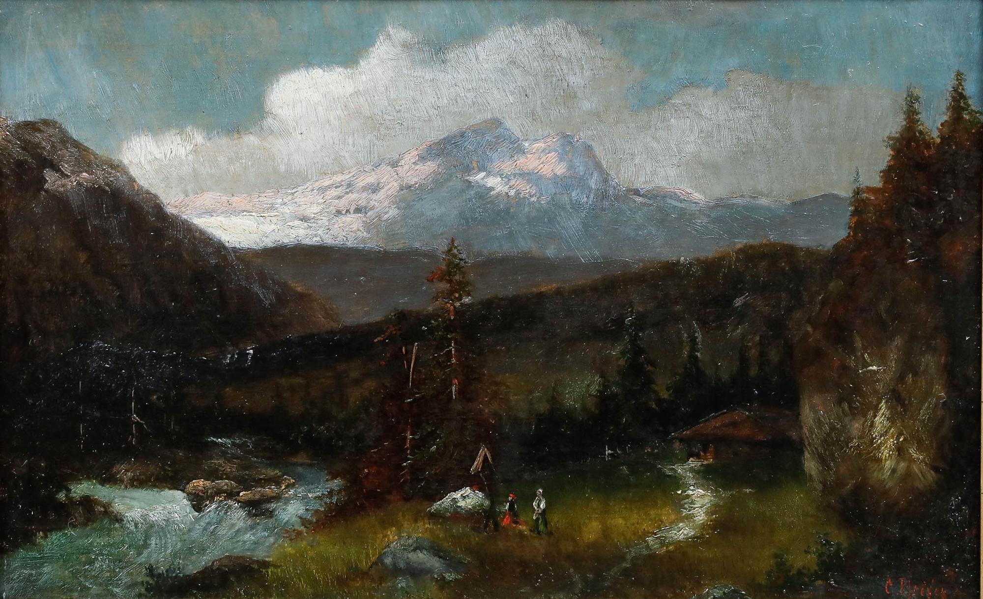 Öl des 19. Jahrhunderts - Der Bergfluss – Painting von Unknown