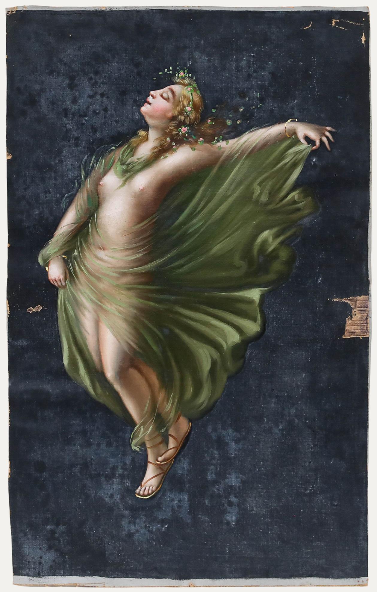 Unknown Nude Painting - 19th Century Oil - The Nymph
