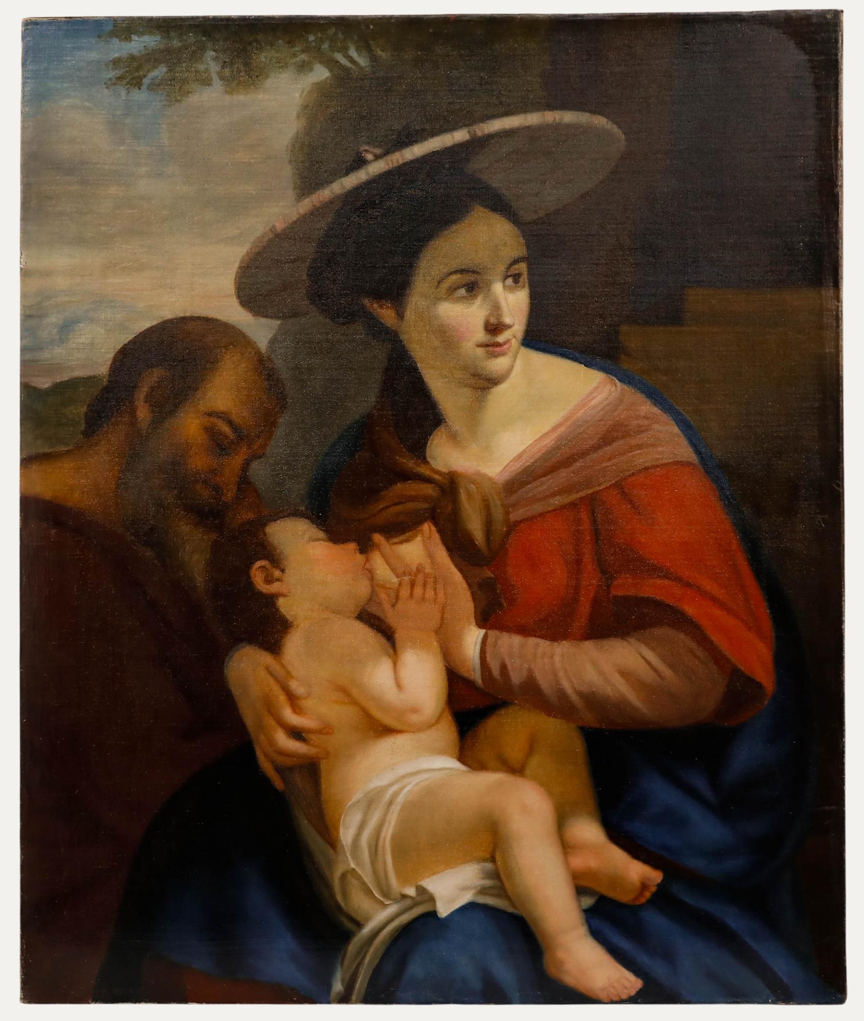Unknown Figurative Painting - 19th Century Oil - The Rest on the Flight into Egypt
