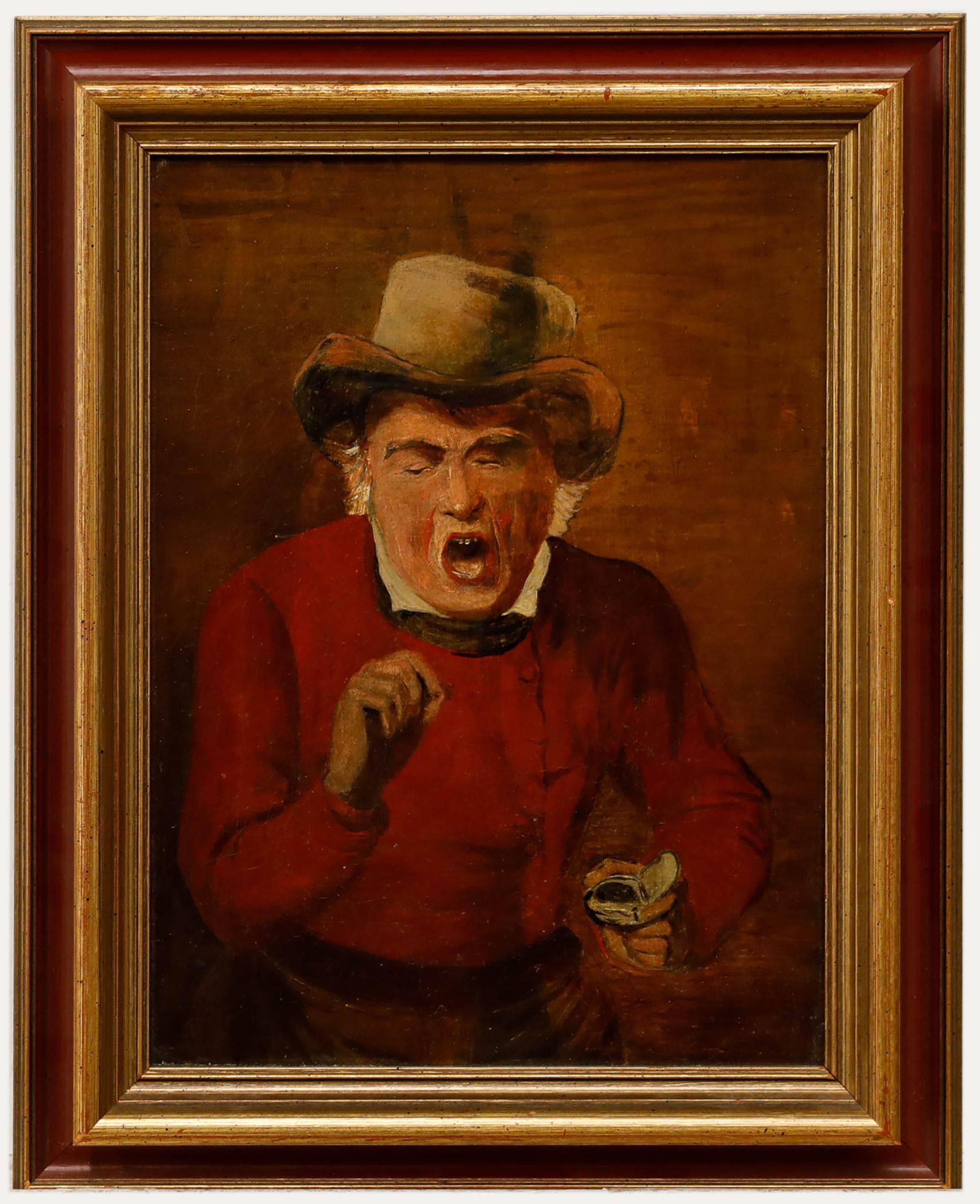 Portrait Painting Unknown - Huile du 19e siècle - La tabatière