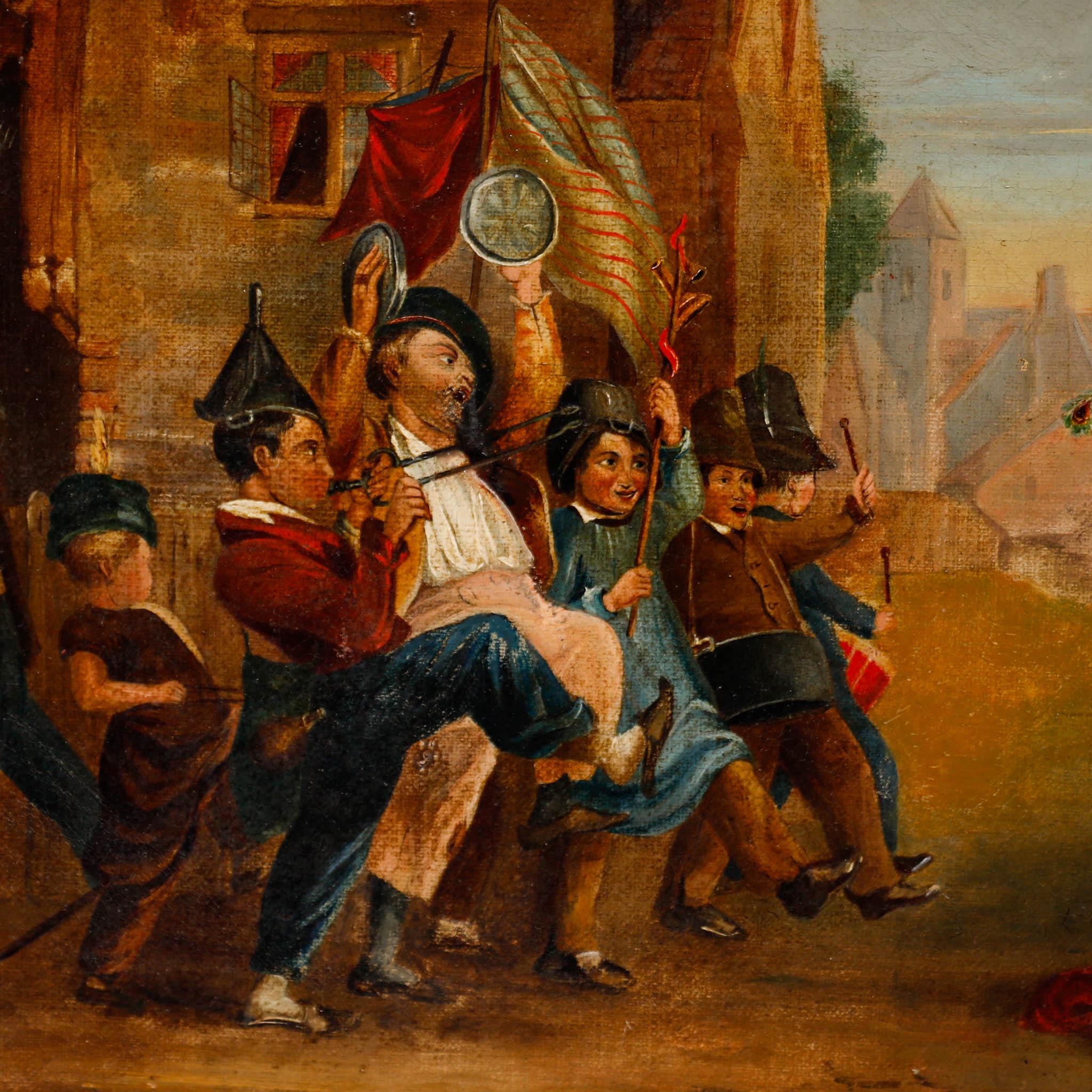Olio del XIX secolo - La festa della strada in vendita 1