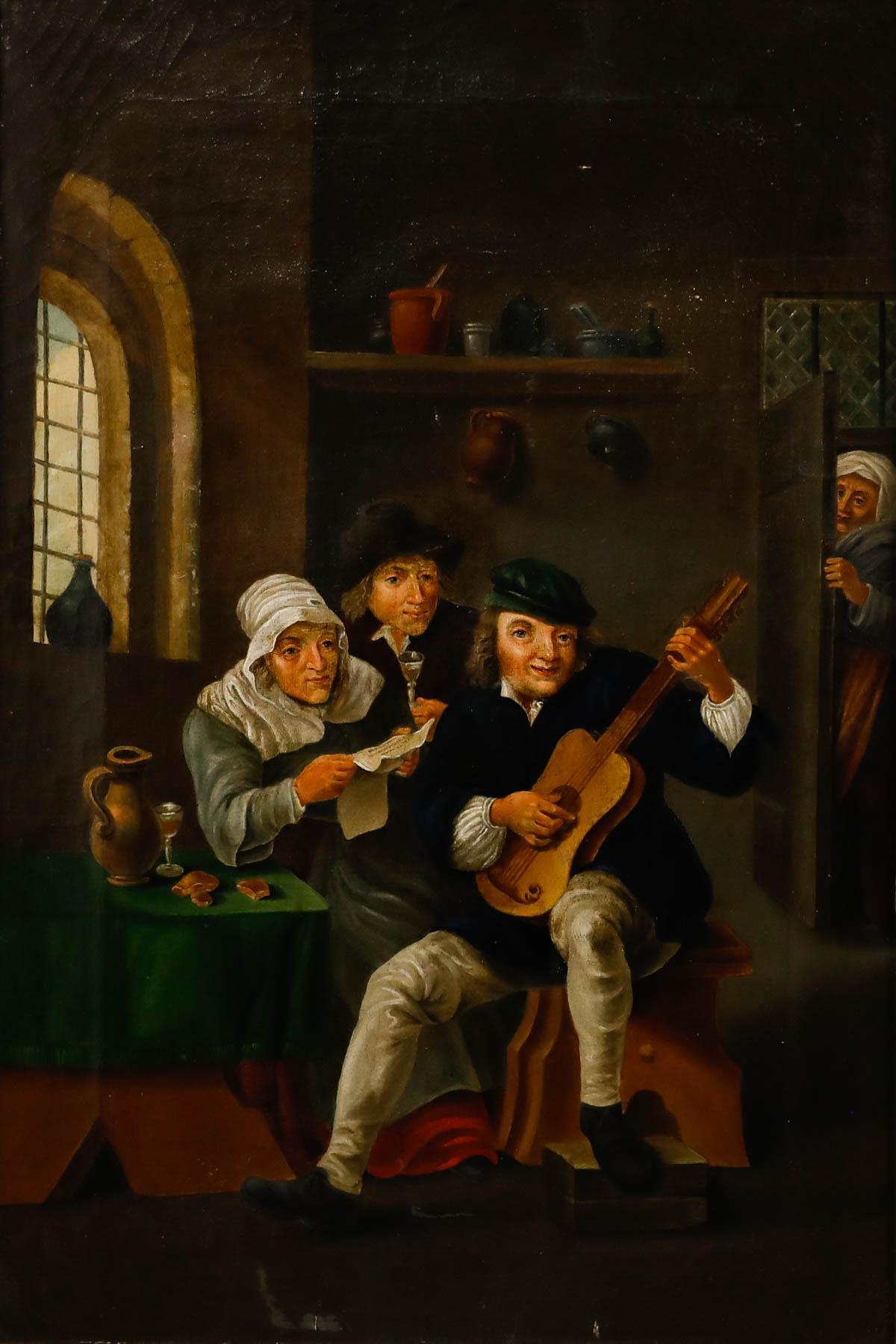 Ölgemälde des 19. Jahrhunderts – The Tavern Guitarist – Painting von Unknown