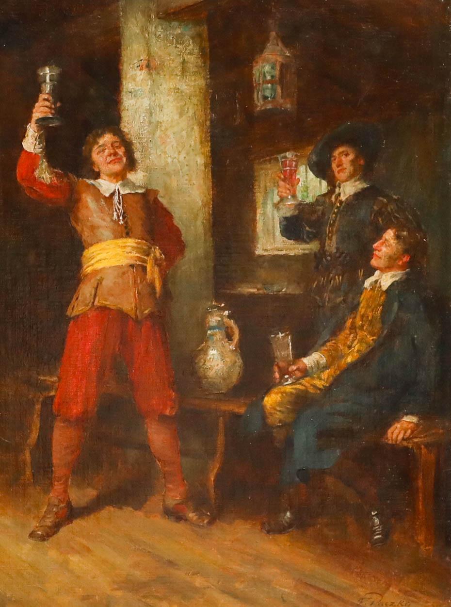 Öl des 19. Jahrhunderts - Der Toast – Painting von Unknown
