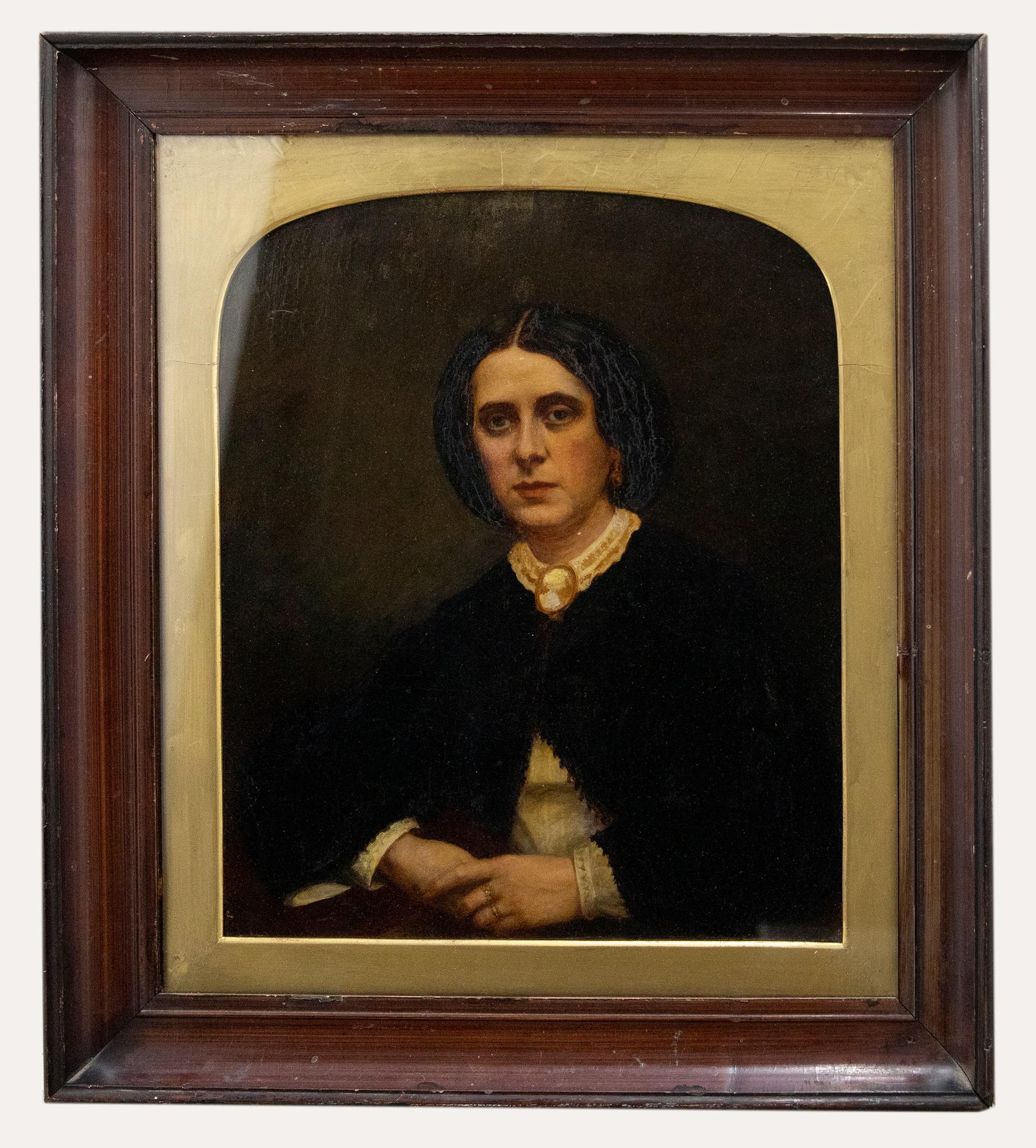 Portrait Painting Unknown - Huile du 19e siècle - Femme victorienne en deuil