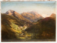 19th Century Oil - Village in the Alps