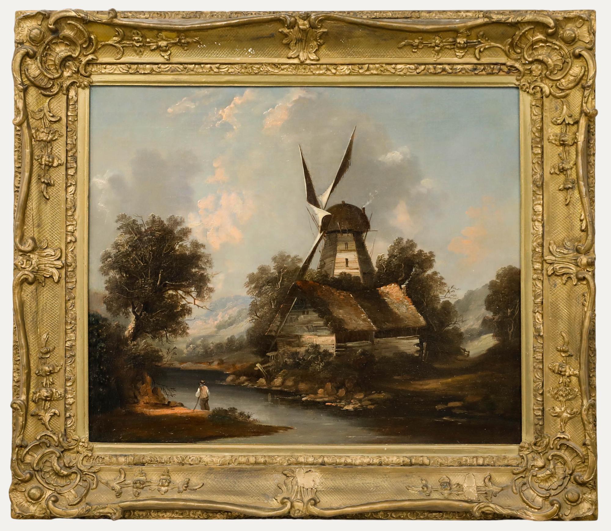 19th Century Oil - Windmill by the River