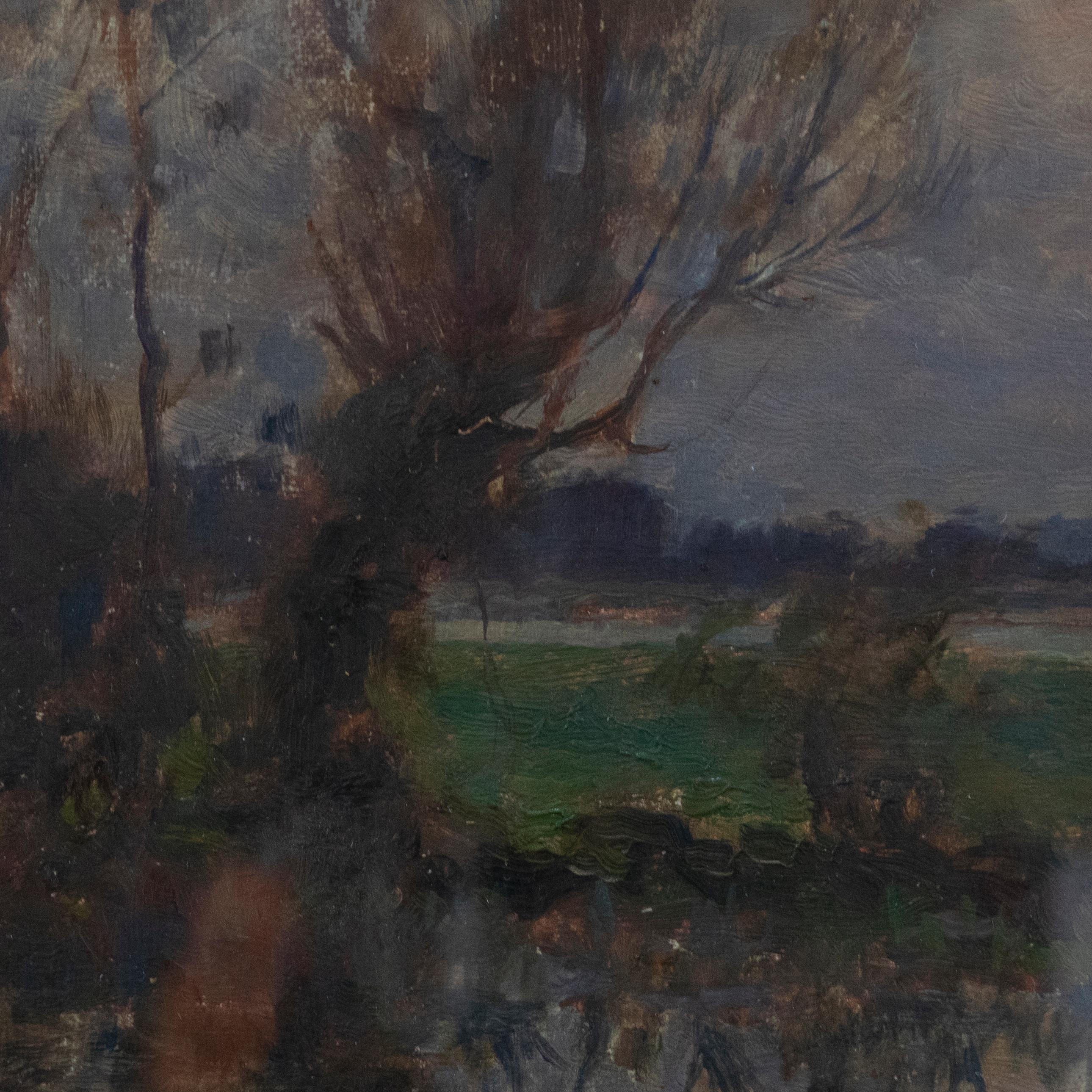 19th Century Oil, Winter Sunset For Sale 1