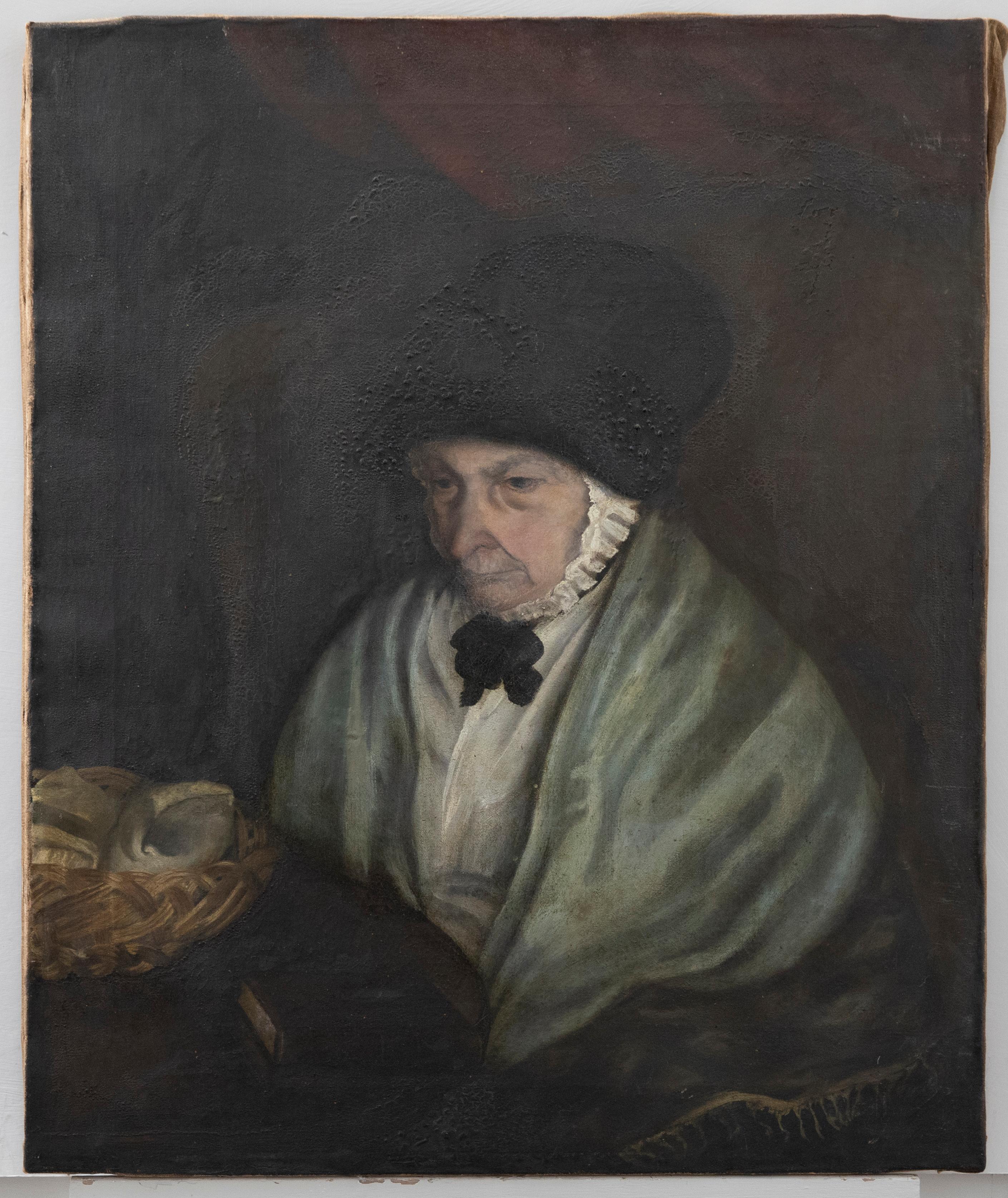 19th Century Oil - Woman with Seashells For Sale 2