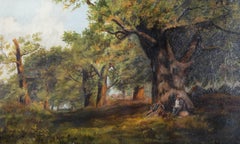 19th Century Oil - Young Boys Resting Beneath an Oak Tree