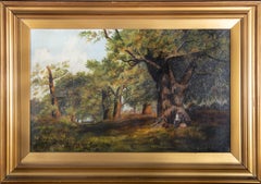 19th Century Oil - Young Boys Resting Beneath an Oak Tree