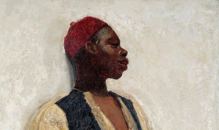 19th Century Orientalist School Portrait of an African Guard Oil Dated 1891 - Black Portrait Painting by Unknown