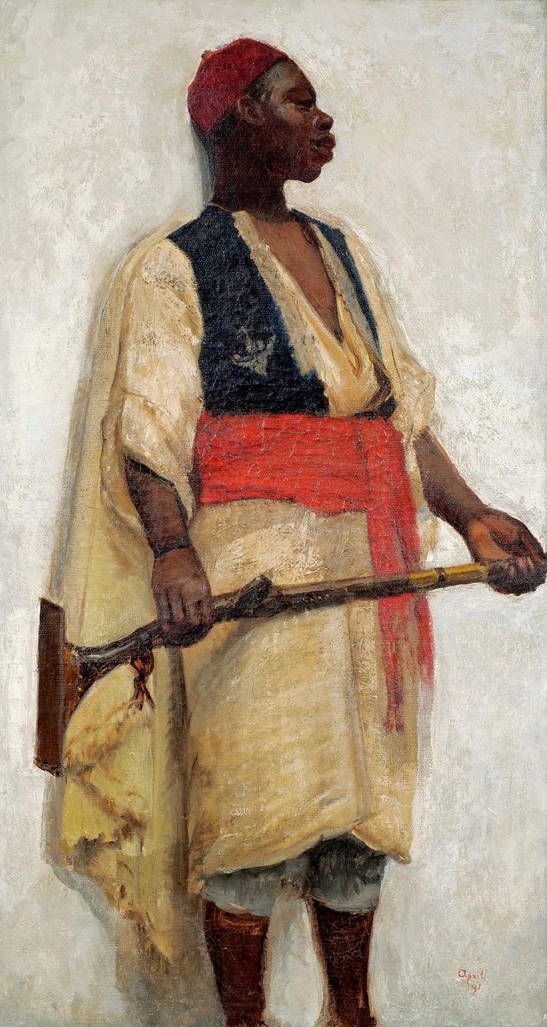 19th Century Orientalist School Portrait of an African Guard Oil Dated 1891 - Other Art Style Painting by Unknown