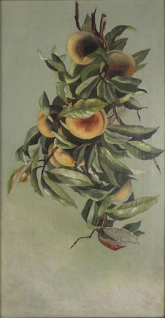 Nature morte botanique à l'huile du 19e siècle Cascade de pêches